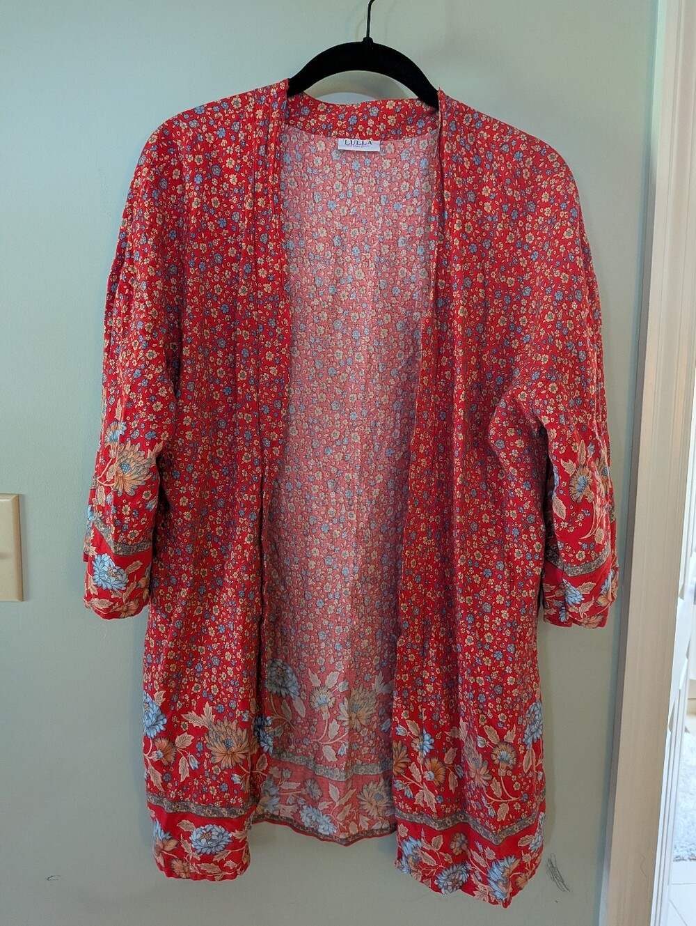 Red Floral Open Kimono Cardigan